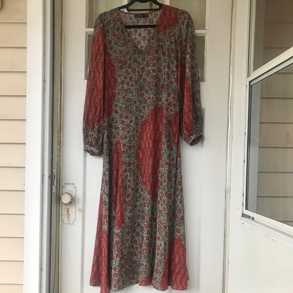 Polo Ralph Lauren Rust and blue Floral/Paisley Fall Patch Print Maxi Dress - Picture 1 of 5